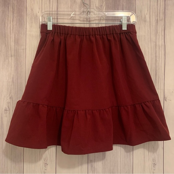 J CREW Mercantile Burgundy Flounce Ruffle A-Line Skirt Size 6 - Picture 3 of 6